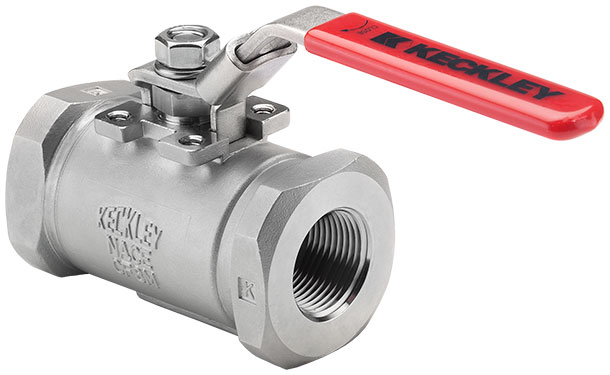 Photo showing a Keckley BVS6 seal welded ball valve with NPT threaded end connections.