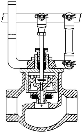Diagram of a Keckley lever style globe valve, typical of the globe valve style.