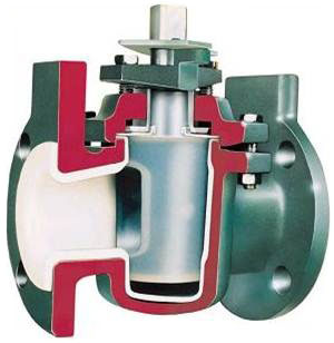Photo of a typical plug valve, cut away to show the plug mechanism.